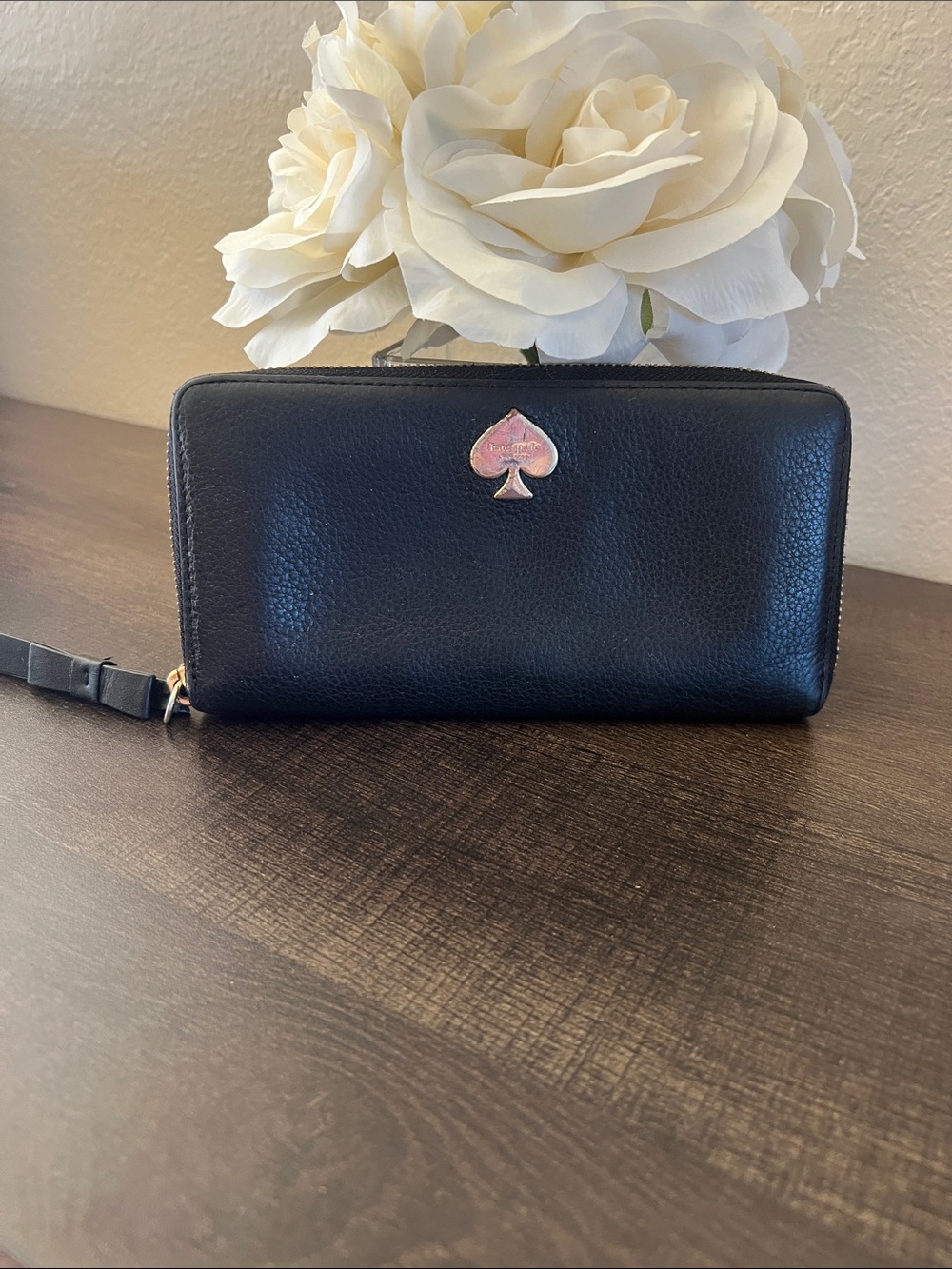 kate spade Black Leather Zip Wallet